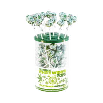 Sucettes White Widow goût Cannabis, saveur rafraîchissante, 0% THC, par Amsterdam Quality