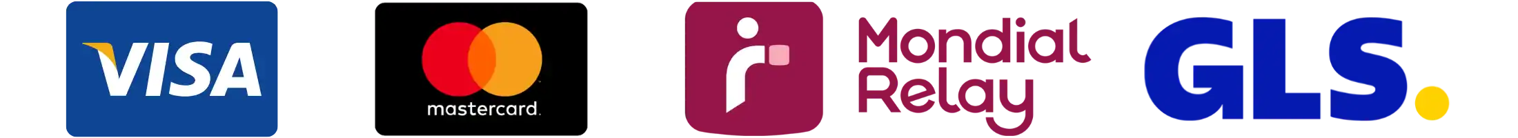 Icônes des moyens de paiement acceptés sur Amsterdam Quality : Visa, MasterCard, et livraison Mondial Relay, GLS