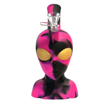 Bong en silicone souple rose en forme de tête d’alien. Conception résistante aux chocs, parfait pour les amateurs de CBD et d’accessoires décalés - Amsterdam Quality